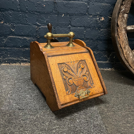 Vintage Wooden Oak/ Brass Coal Scuttle Liner & Shovel