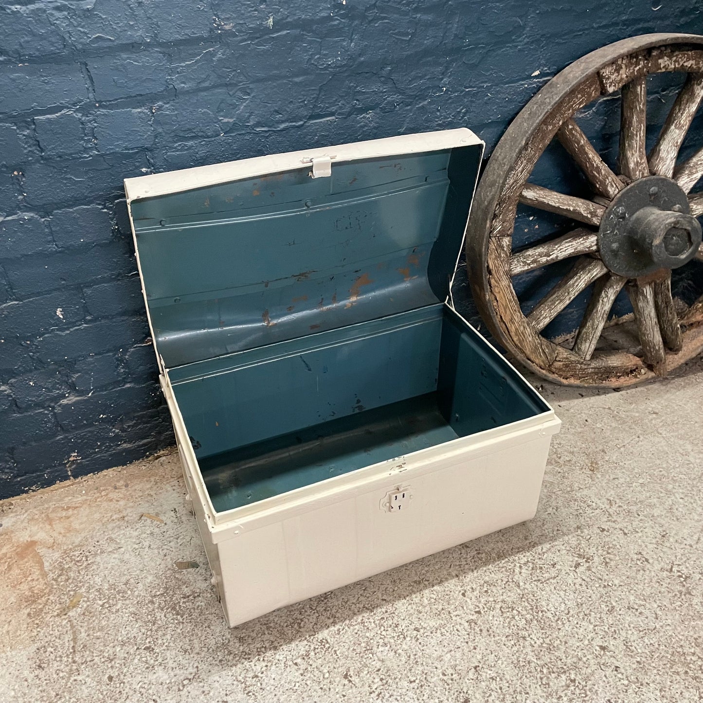 Vintage White Painted Metal Trunk