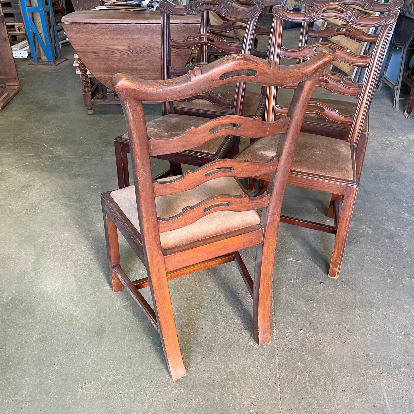 Antique Vintage Solid Oak Velour Seat Dining Chairs £15 Each