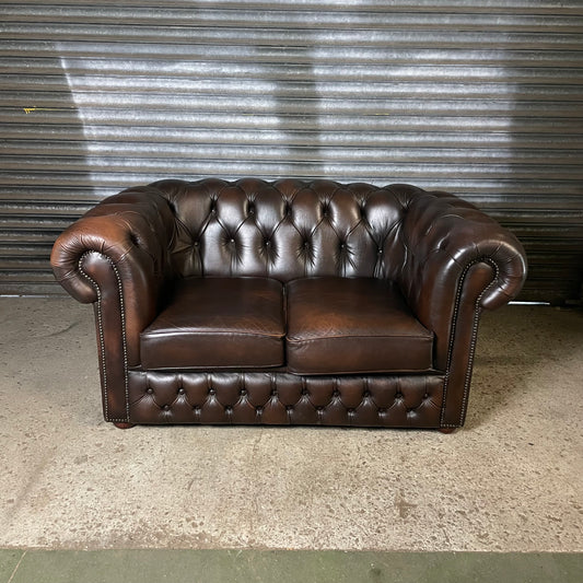 Brown Leather 2 Seater Chesterfield Sofa Bed