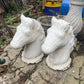 Vintage Pair Of Concrete Horse Head Wall Toppers