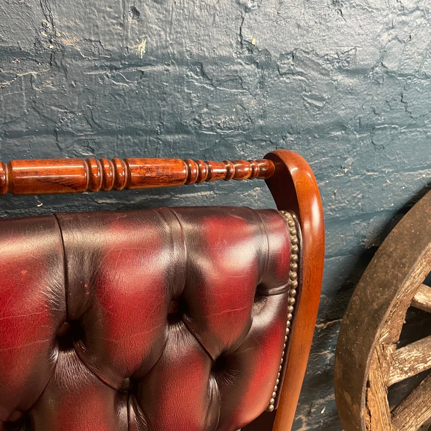 Oxblood Red Leather Chesterfield Style Swivel Desk Chair