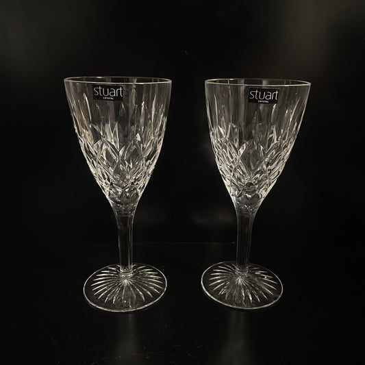 Vintage Stuart Crystal Cut Glass Pair Of Wine Glasses Boxed