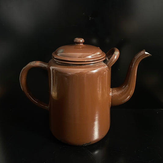 Vintage 1940s Brown Enamel Teapot