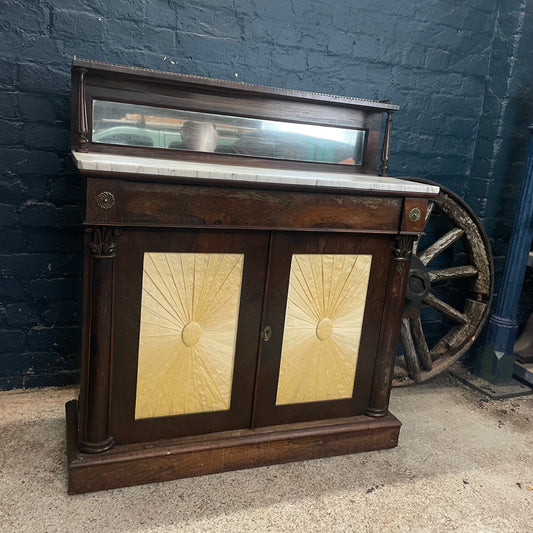 Antique Vintage White Marble & Oak Chiffonier Sideboard