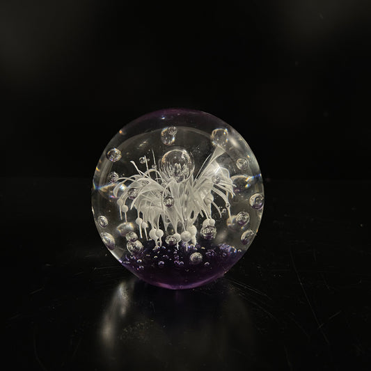 Vintage Glass Flower / Bubble Purple Paperweight