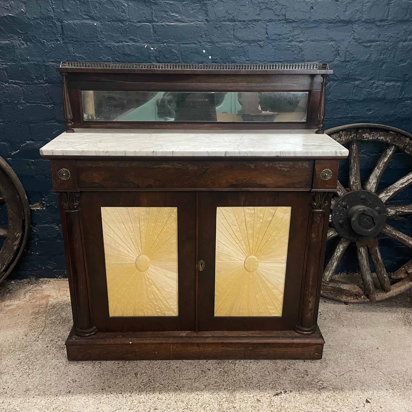 Antique Vintage White Marble & Oak Chiffonier Sideboard