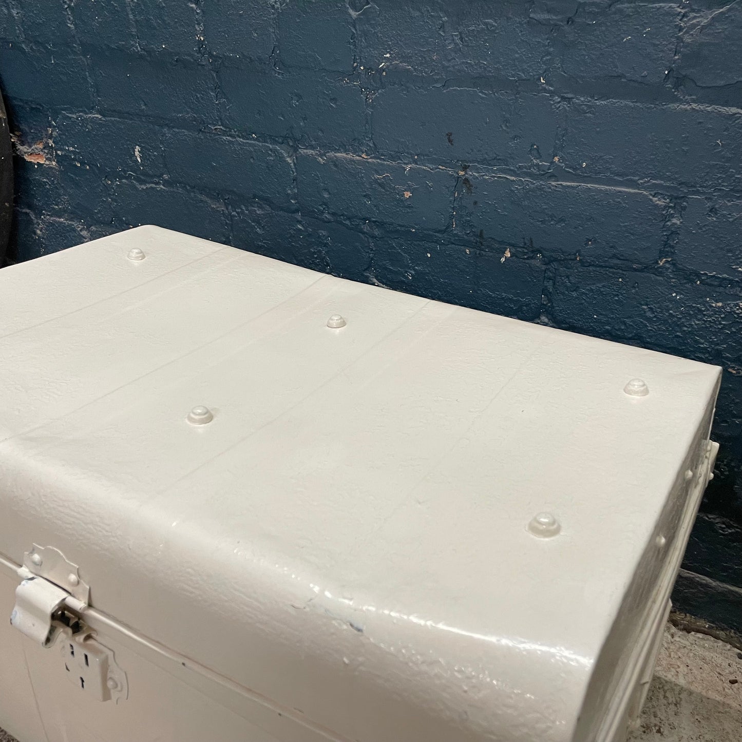 Vintage White Painted Metal Trunk