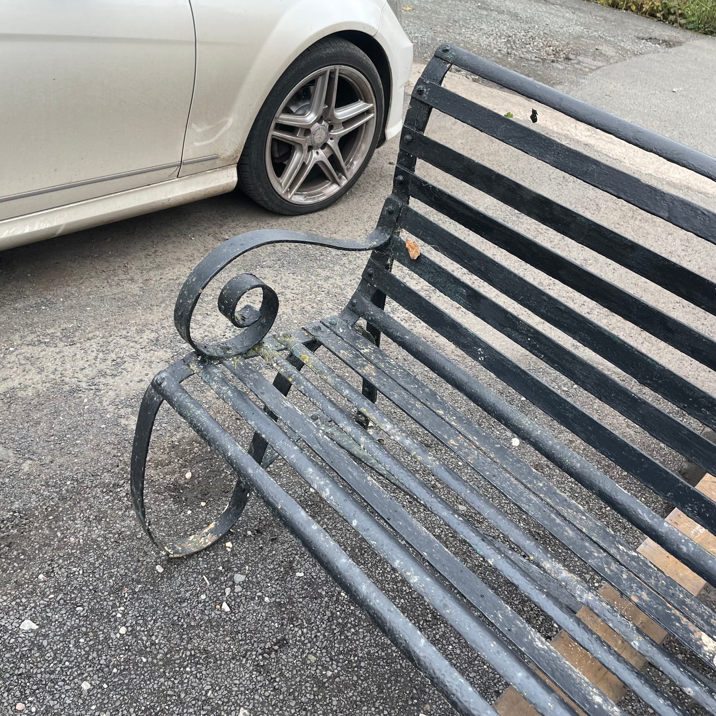 Antique Vintage Strap Work Wrought Iron Garden Bench