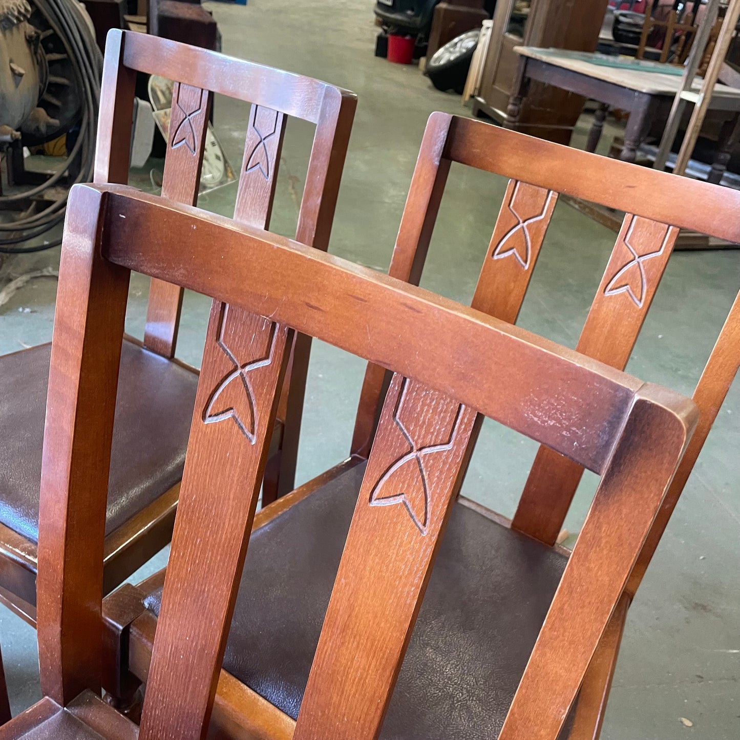 Vintage Faux Leather / Wood Dining Chairs £10 Each