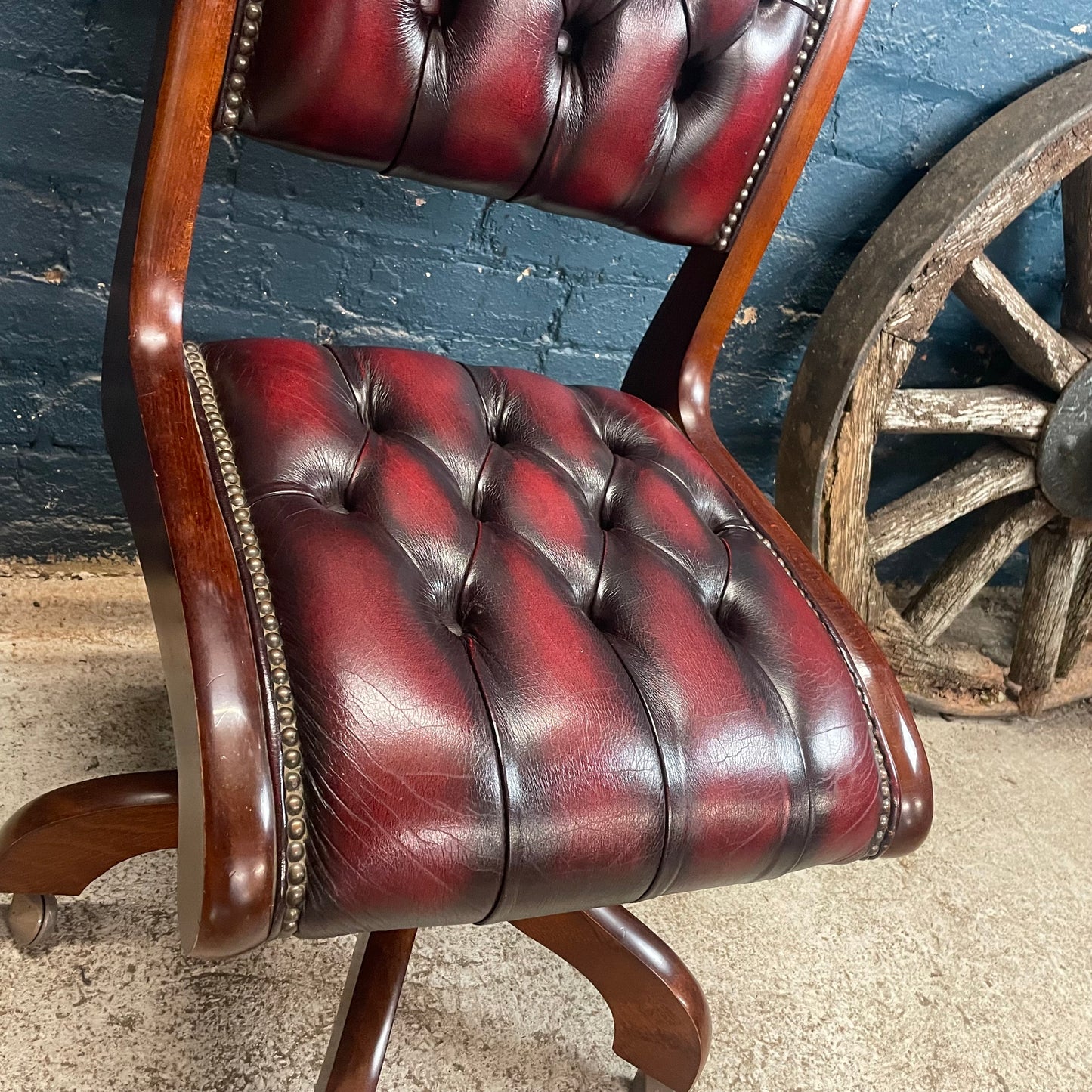 Oxblood Red Leather Chesterfield Style Swivel Desk Chair