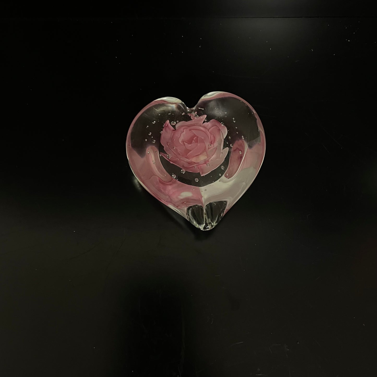 Vintage Glass heart shaped floral Paperweight