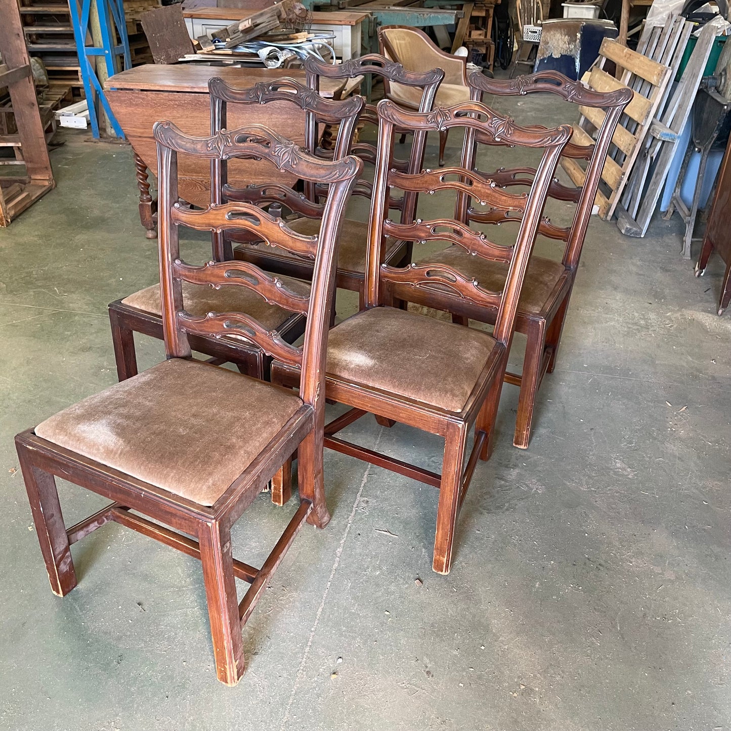 Antique Vintage Solid Oak Velour Seat Dining Chairs £15 Each