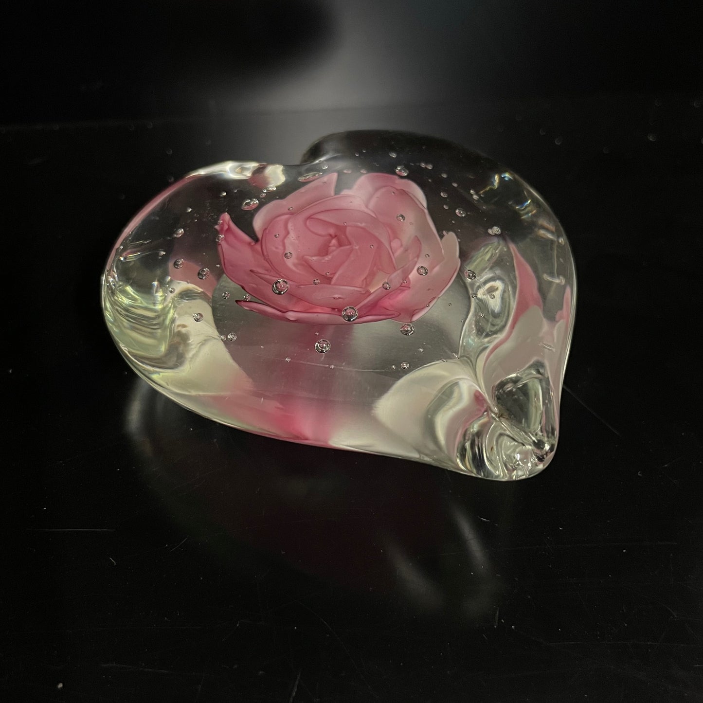 Vintage Glass heart shaped floral Paperweight