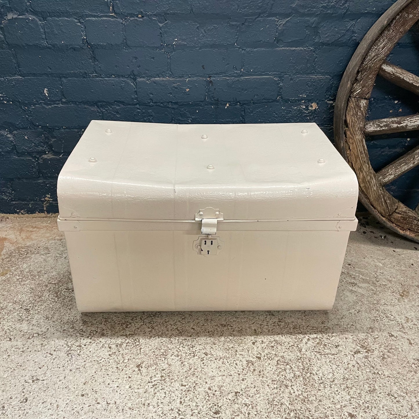 Vintage White Painted Metal Trunk