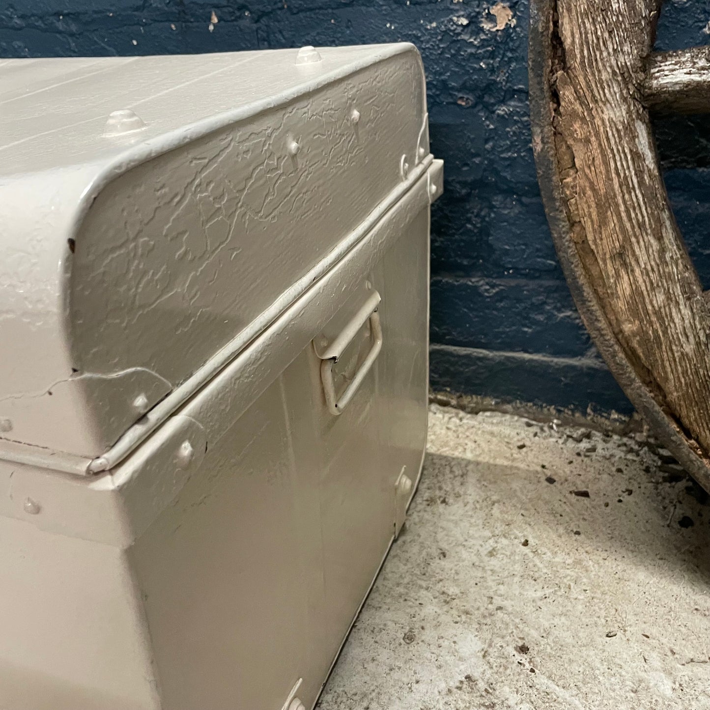 Vintage White Painted Metal Trunk