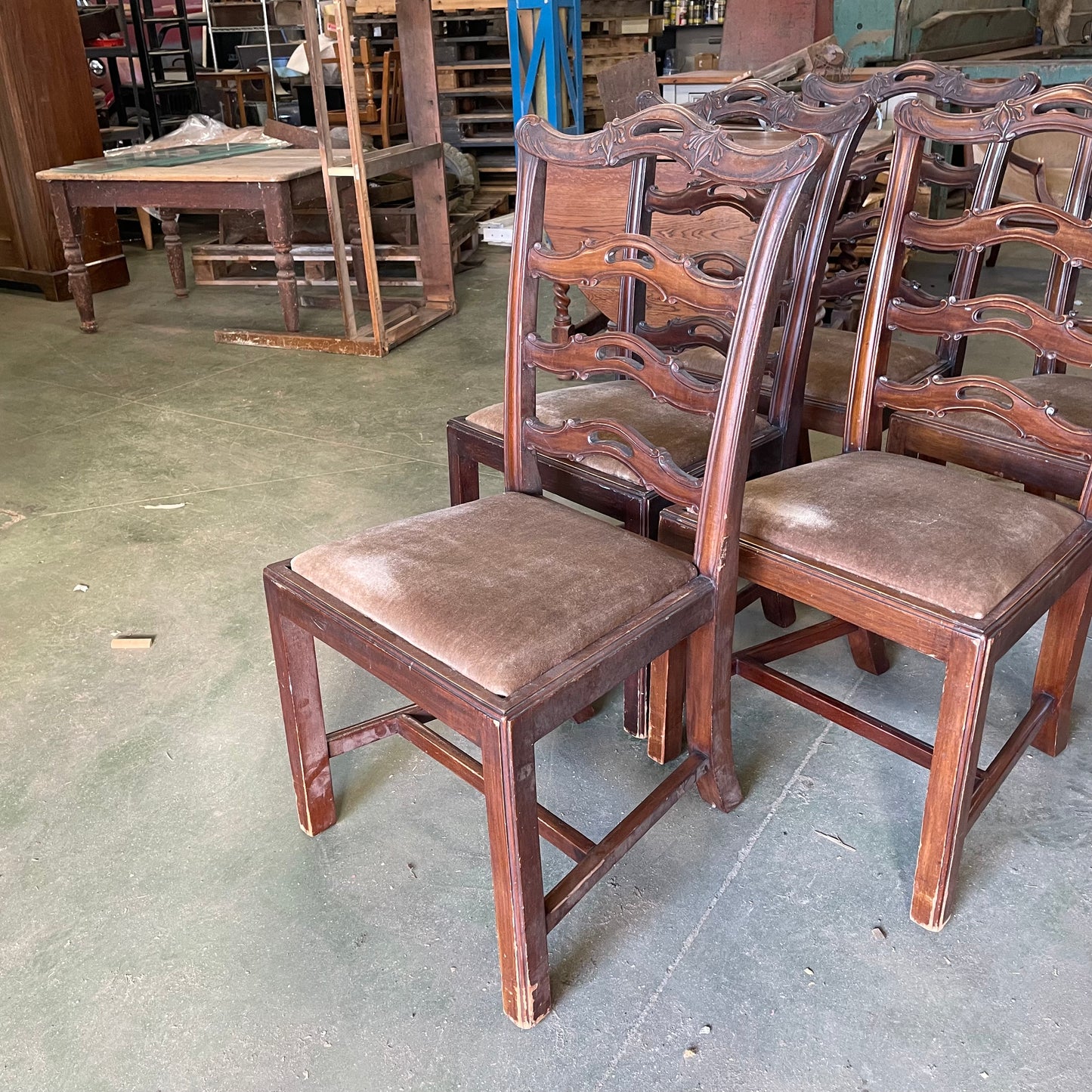 Antique Vintage Solid Oak Velour Seat Dining Chairs £15 Each