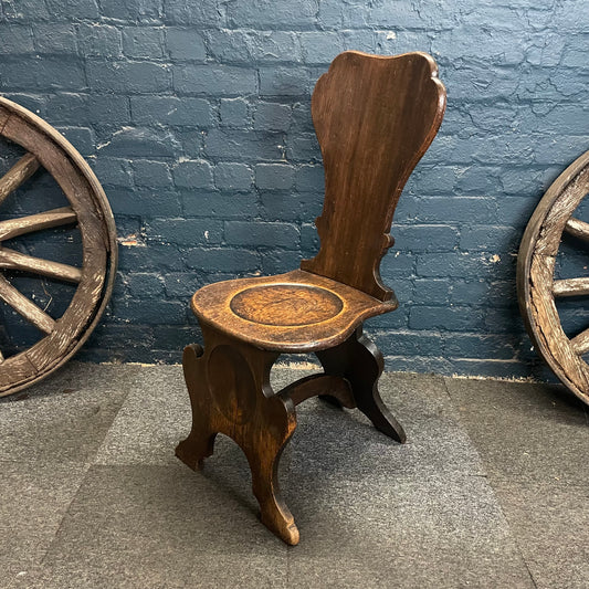 Antique Vintage Solid Oak Early 19th Century Hallway Chair