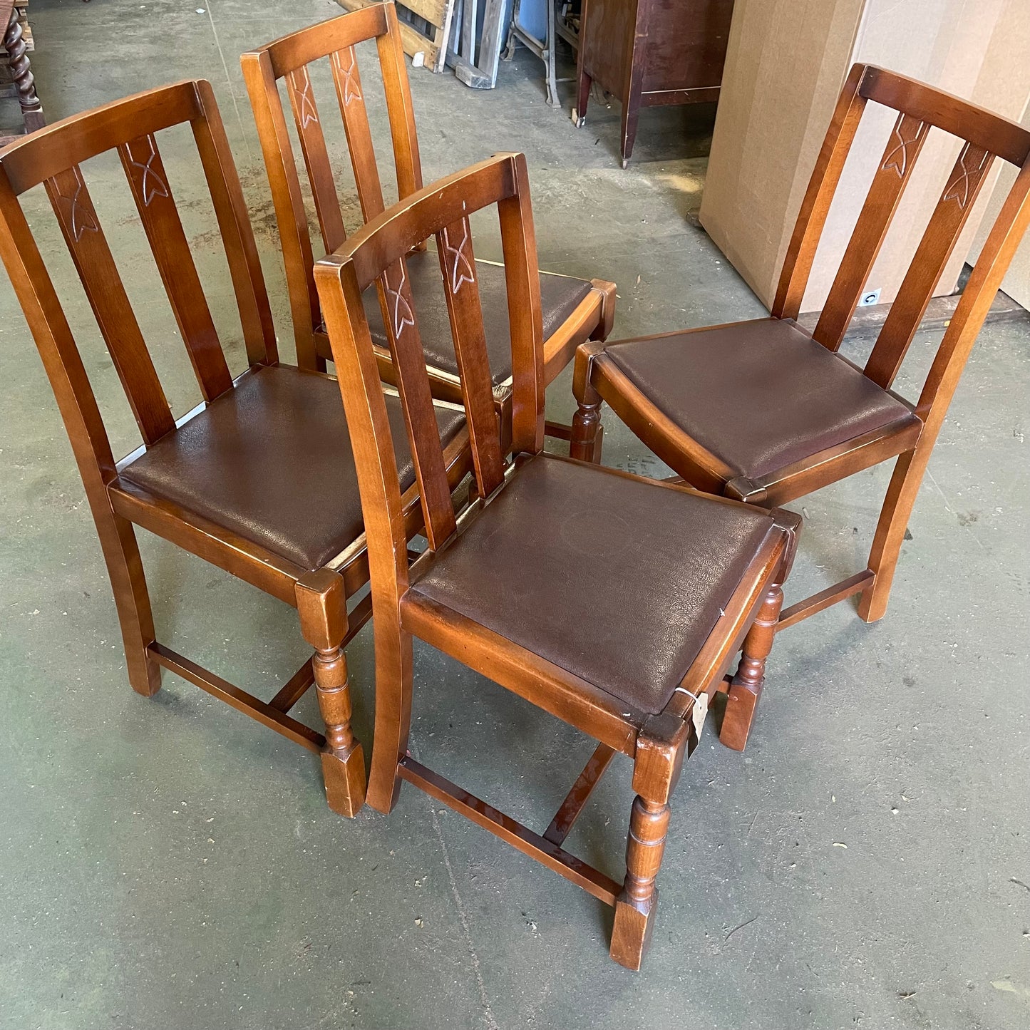 Vintage Faux Leather / Wood Dining Chairs £10 Each