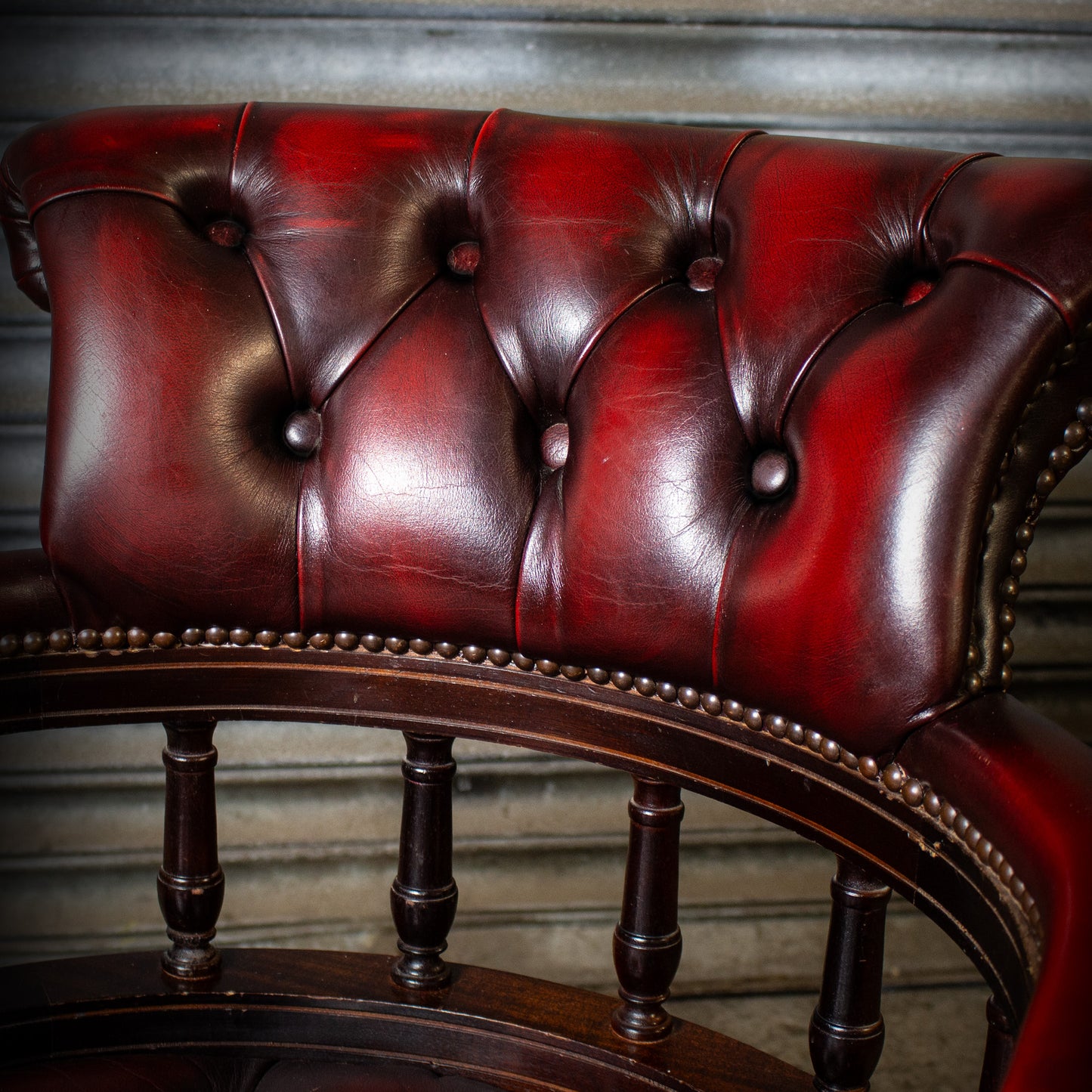 Antique Vintage Style Captains Swivel Desk Chair Oxblood Red Leather