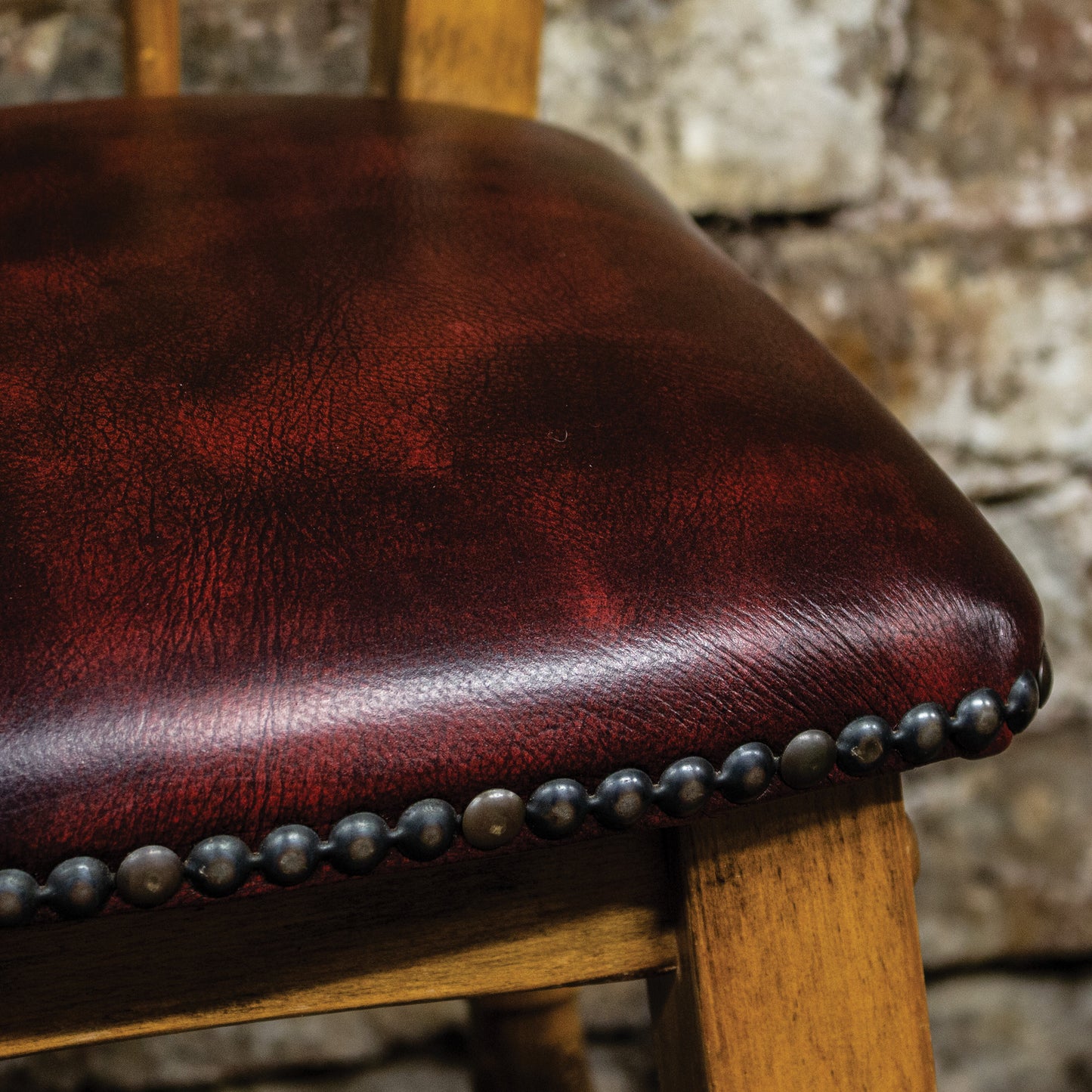 Vintage Oxblood Leather / Oak Bar Stool