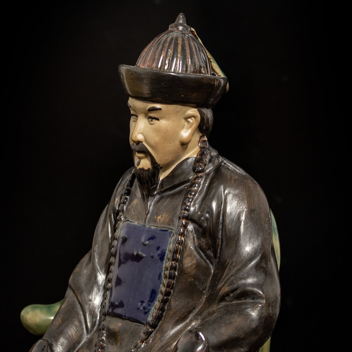 Vintage Asian Emperor Leader On Chair Ceramic Figurine Ornament