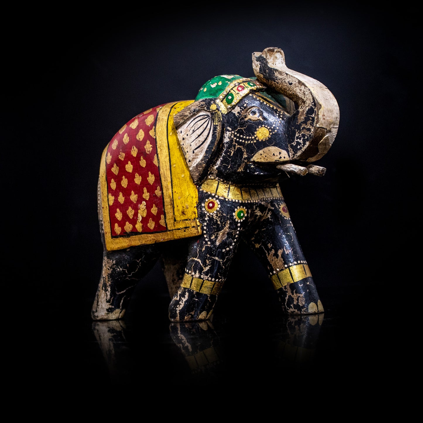 Vintage Indian Hand Painted Carved Elephant Ornament