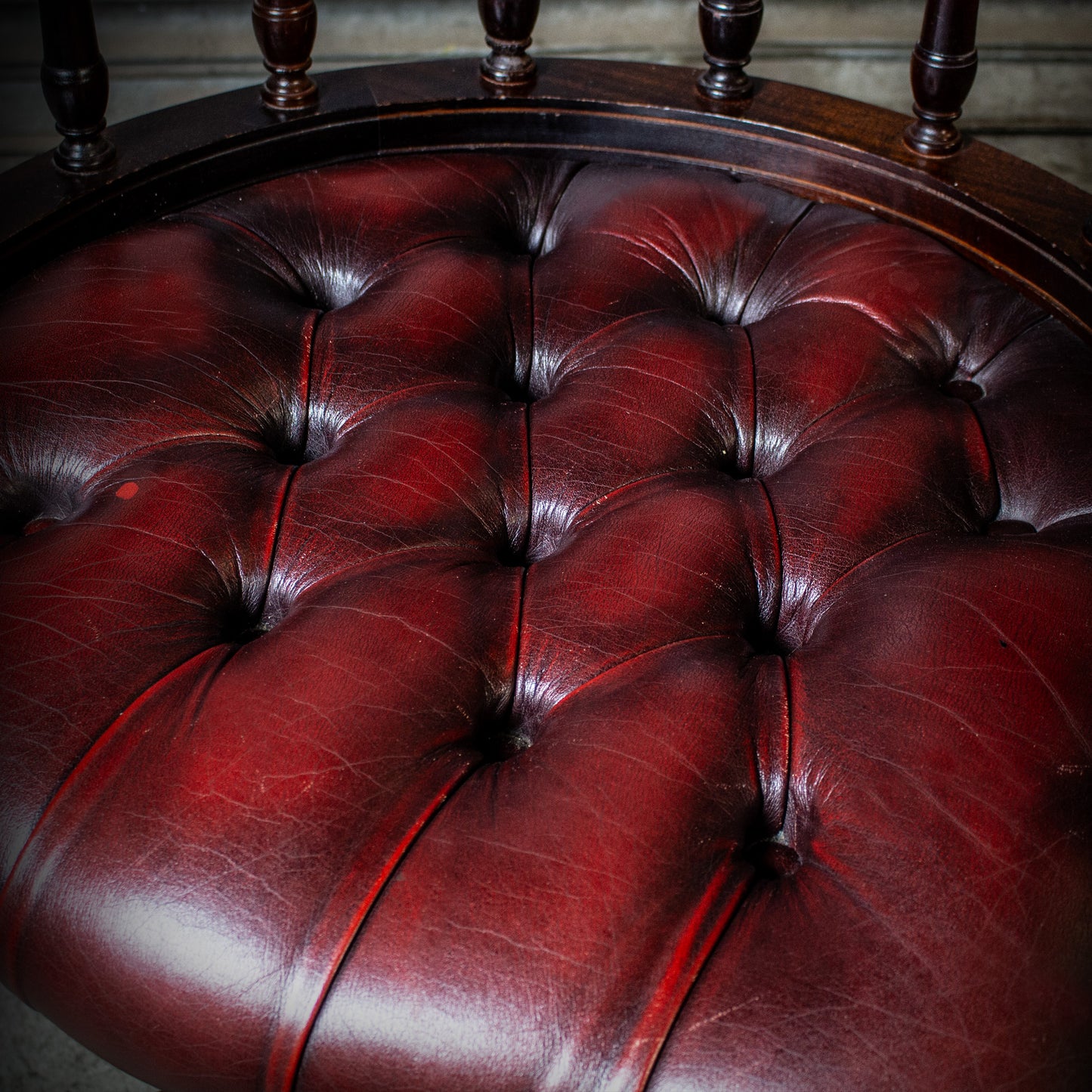 Antique Vintage Style Captains Swivel Desk Chair Oxblood Red Leather