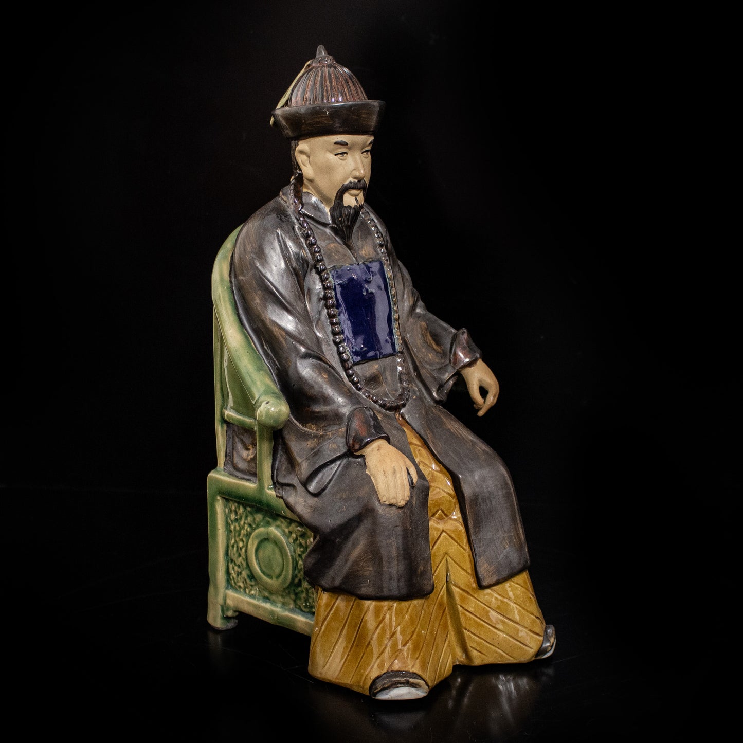 Vintage Asian Emperor Leader On Chair Ceramic Figurine Ornament