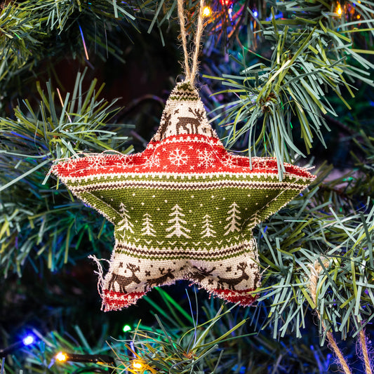 Rustic Style Fabric Star Hanging Christmas Tree Decoration