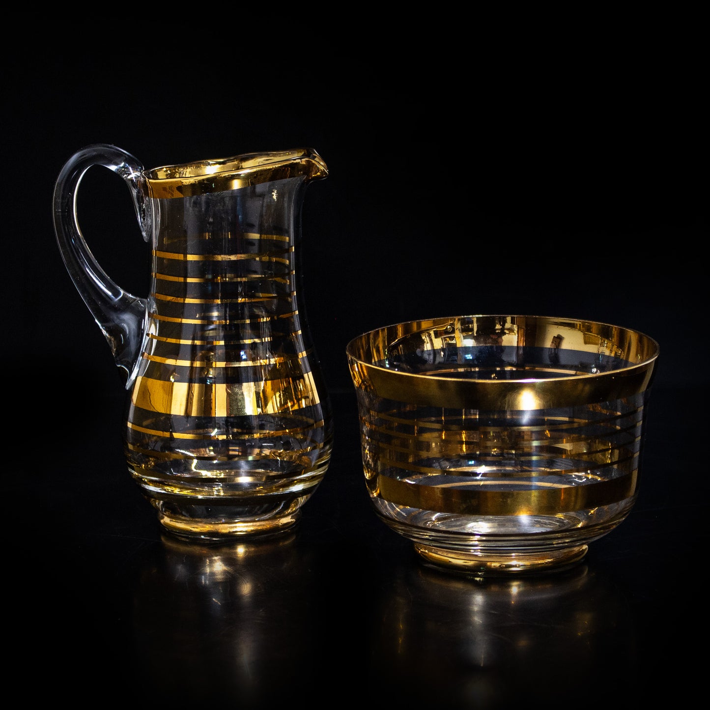 Vintage 1970s Gold Detail Glass Cream Jug & Sugar Bowl