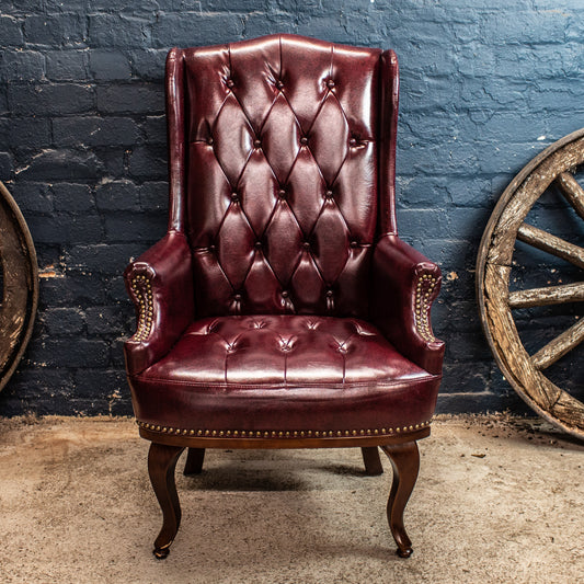 Faux Red Leather Wing Back Armchair