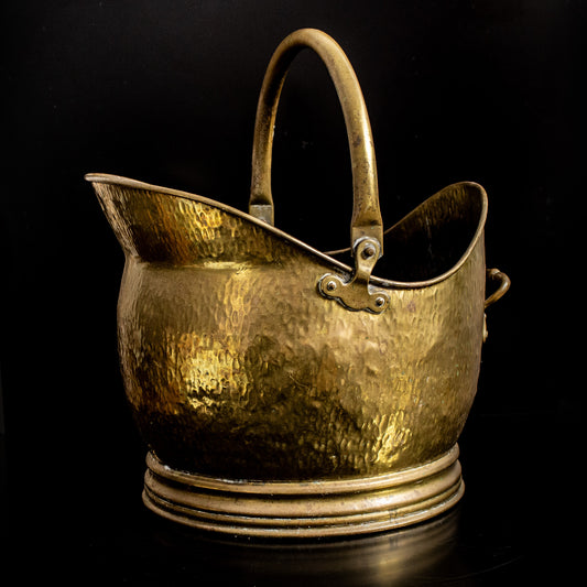 Antique Vintage Hammered Brass Helmet Coal Scuttle