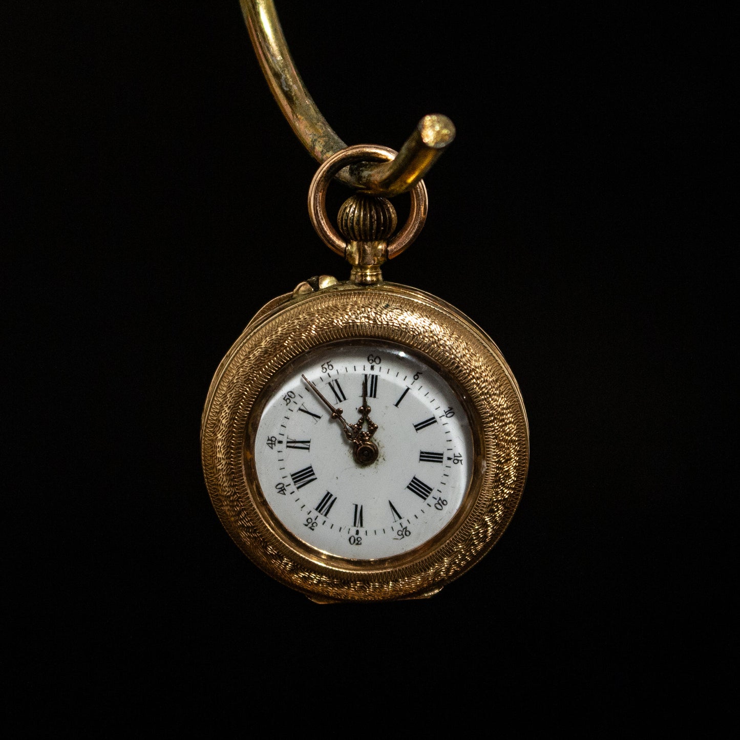 Vintage 14ct Yellow Gold Remontoir Ladies 10 Rubis Pocket Watch Enamelled