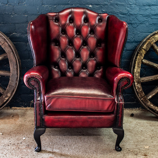 Oxblood Red Leather Chesterfield Wingback Armchair