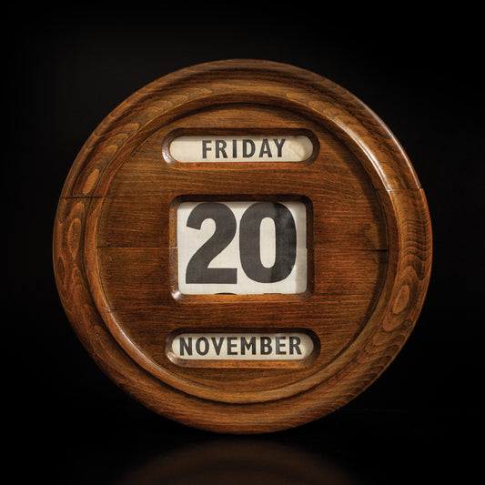 Antique Round Oak Wall Mounted  Perpetual Calendar