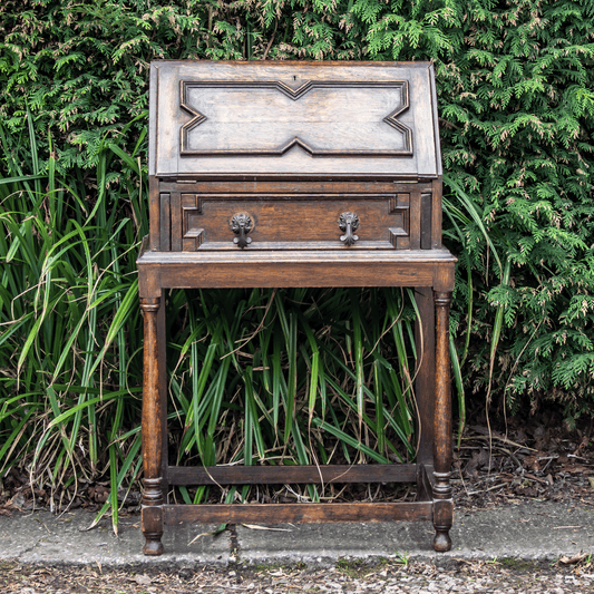 Vintage Antique 1850s Solid Wood English Bureau Writing Desk