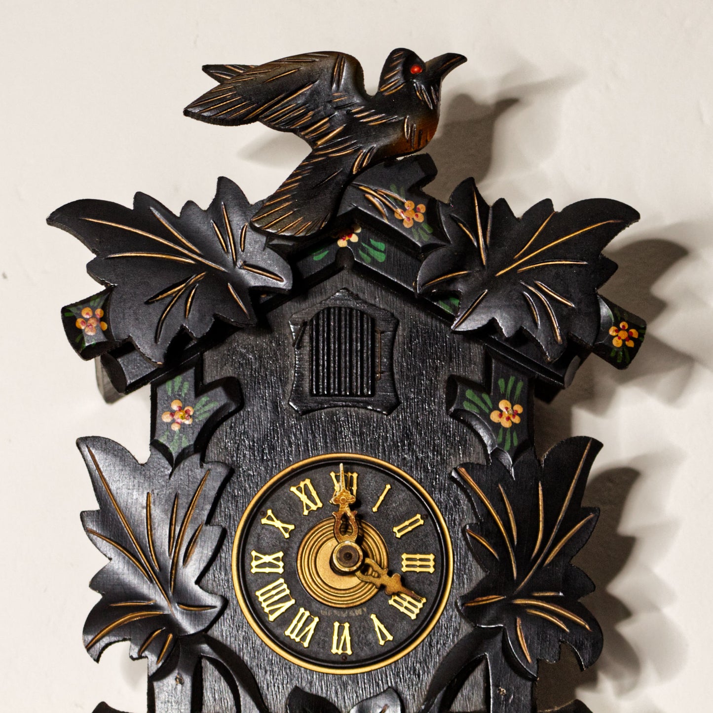 Vintage Black Forest Black Painted Mechanical Cuckoo Clock