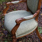 Vintage Louis XV French Style Open Armchair Carved Wood Yorkshire Tweed Fabric