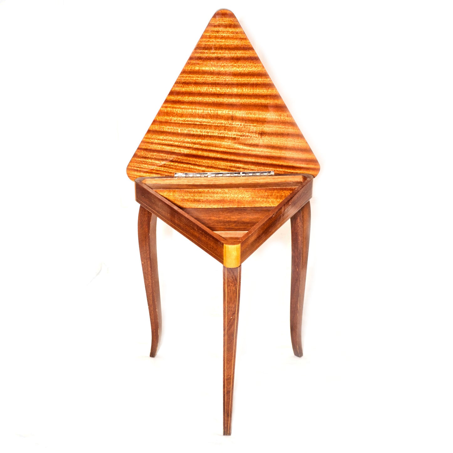 Vintage Italian Inlaid Triangle Wind Up Musical Table 1960s