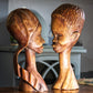 Vintage Mid-Century Wooden Hand Carved African Head Busts